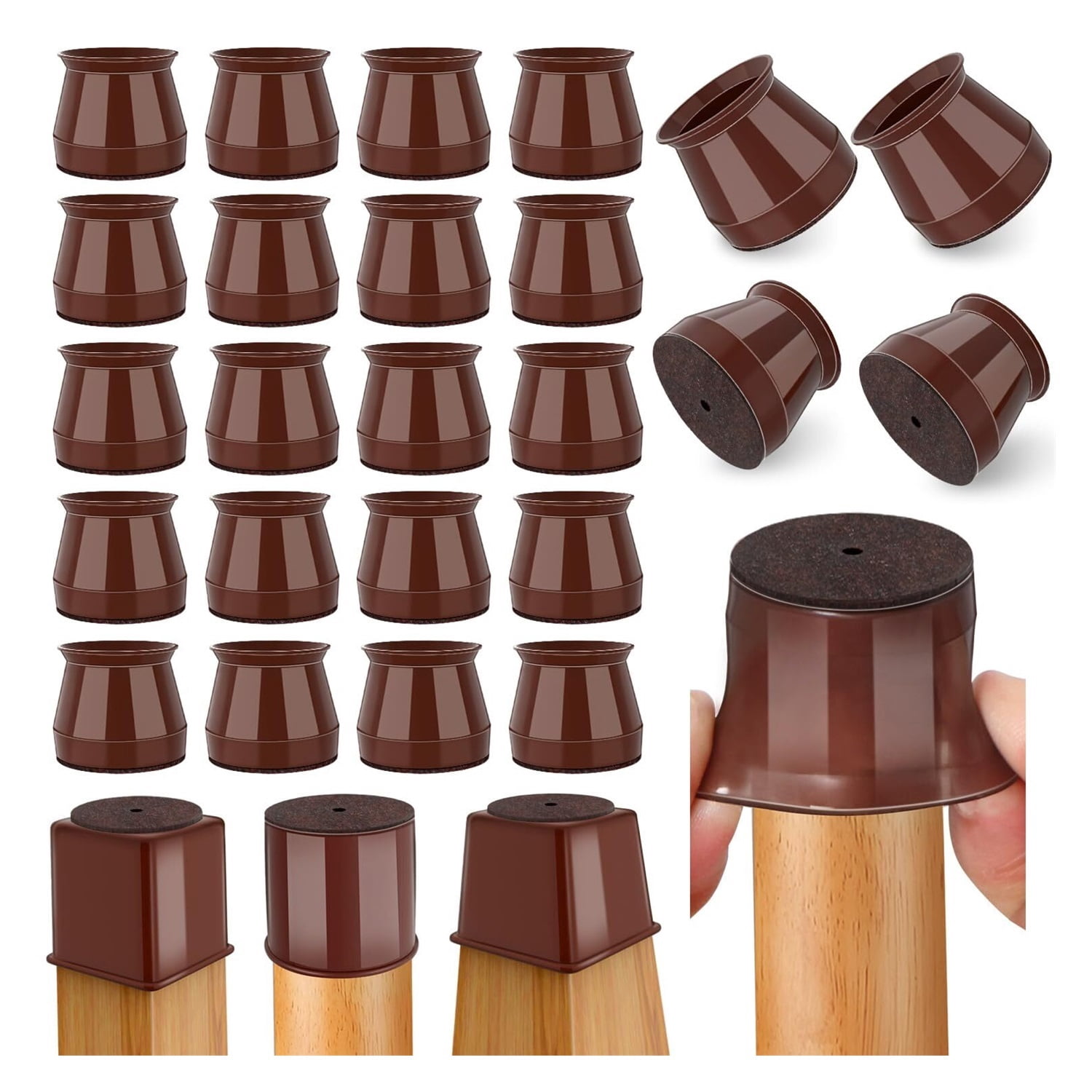 24 Pcs Chair Leg Floor Protectors Square, Silicone Felt Furniture Leg Pads Caps Covers for Hardwood Floors (Fit:1-5/8" to 2")