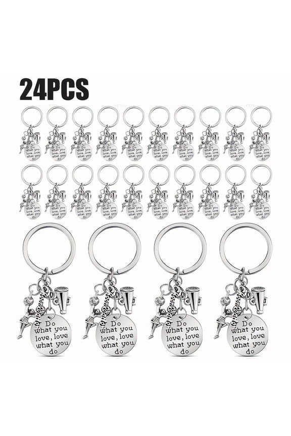 24 Pcs Cheerleading Keychains,Silver Motivational Cheer Key Chain with Follow Your Love Engraved Pendant,Inspirational Cheer Gift Favors for Women Cheerer Birthdays Graduation Gifts