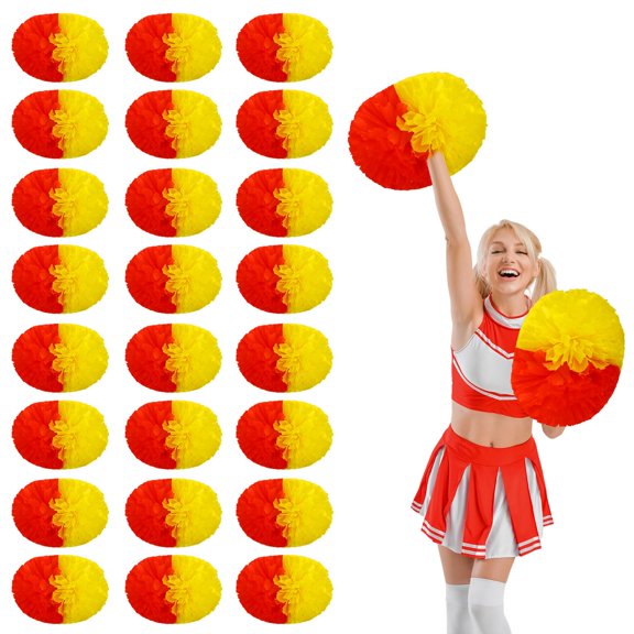 24 Pcs Cheerleading Pom Poms,14.57inch with Handle Style Cheerleading Handheld Squad Pompoms for Sports Team Cheer Spirit