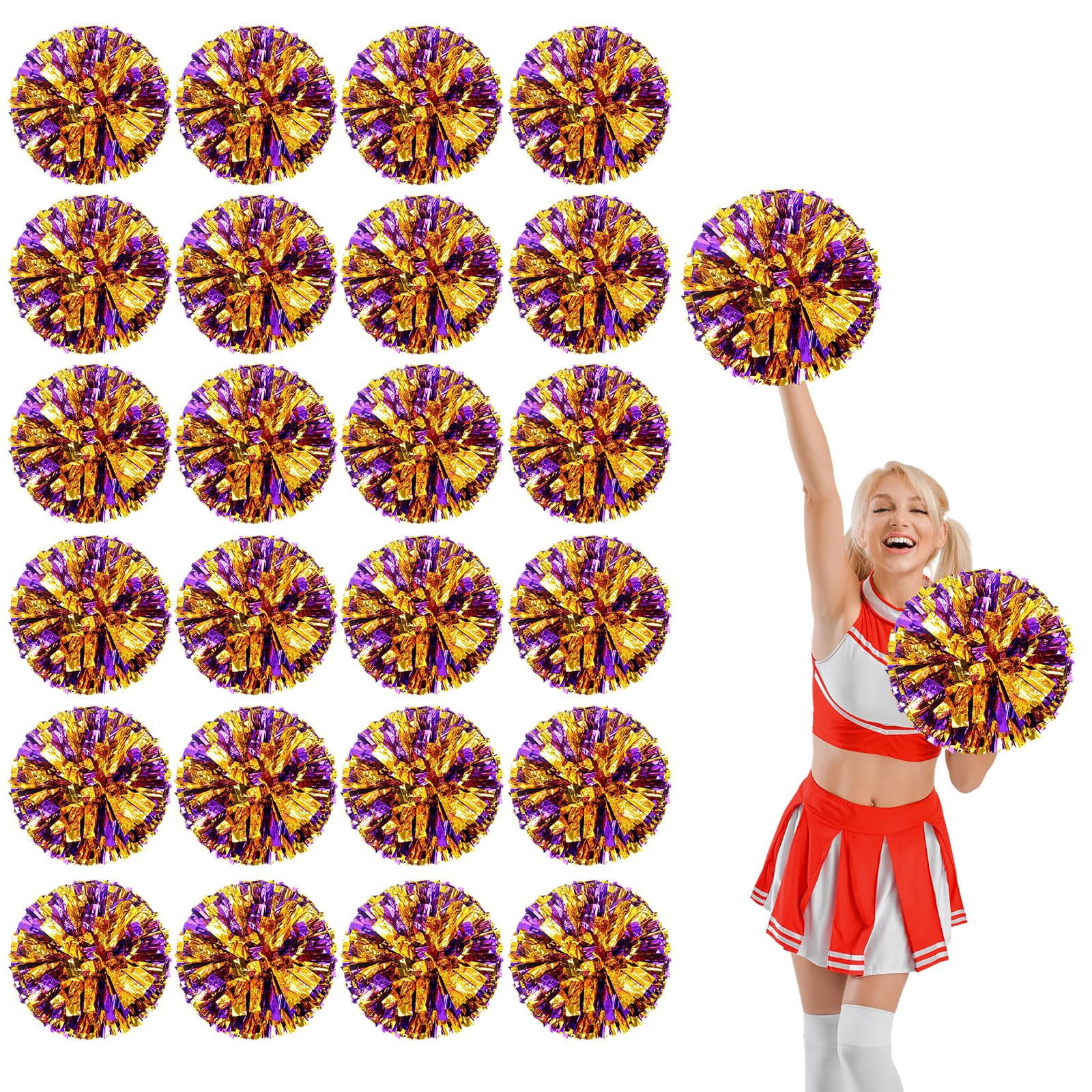 24 Pcs Cheerleading poms,pom poms Cheerleading with Straight Handle Style Cheer Pom Pomsfor Dance, Matches, Team Spirit Sports