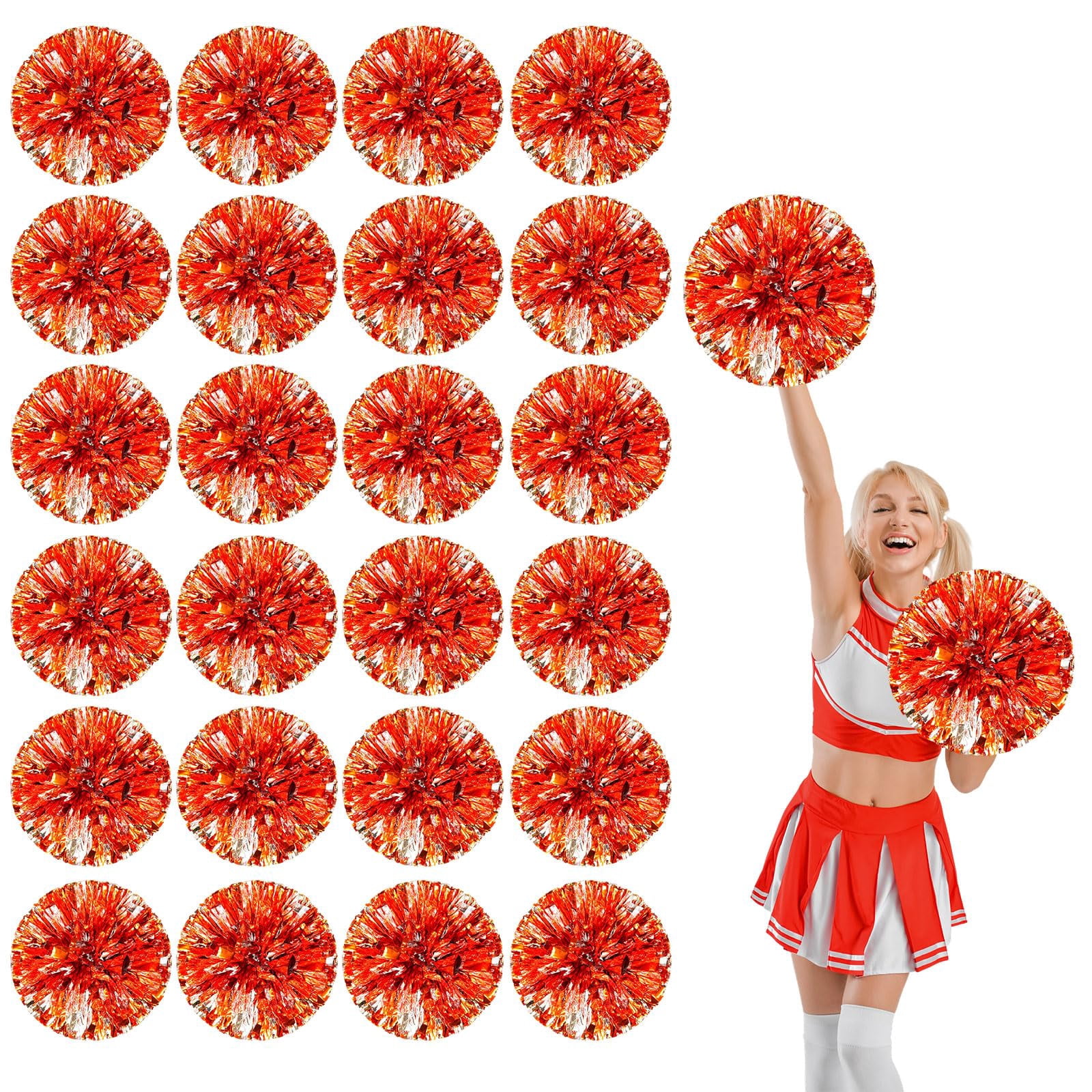 24 Pcs Cheerleading Pom Poms, Cheerleader Pompoms with Finger Holes,Fit for Team Spirit Sports Dance Cheering