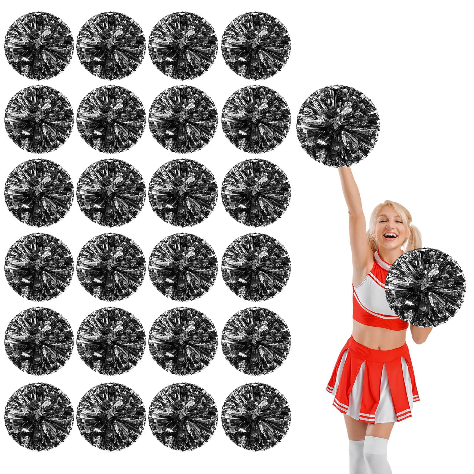 24 Pcs Cheerleading poms,pom poms Cheerleading with Straight Handle Style Cheer Pom Pomsfor Dance, Matches, Team Spirit Sports