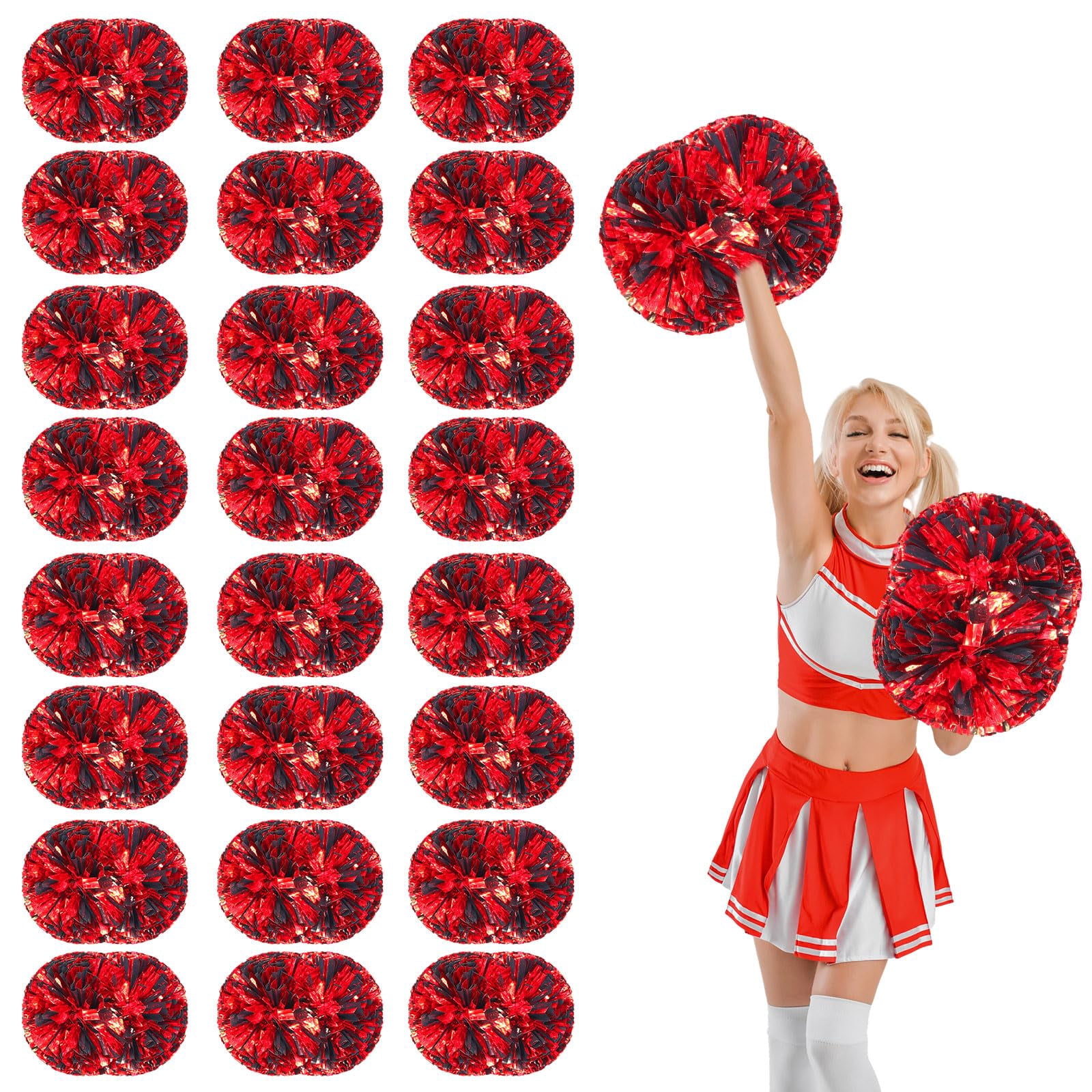24 Pcs Cheerleading Pom Poms, Cheerleader Pompoms with Handle Style,Fit for Team Spirit Sports Dance Cheering