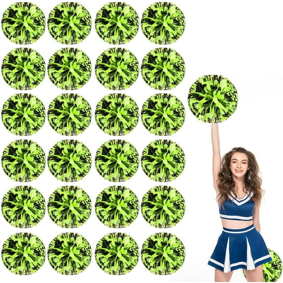 24 Pcs Cheerleading poms,pom poms Cheerleading with Finger Holes Metallic Foil Cheer Pom Pomsfor Dance, Matches, Team Spirit Sports (Black+Green)