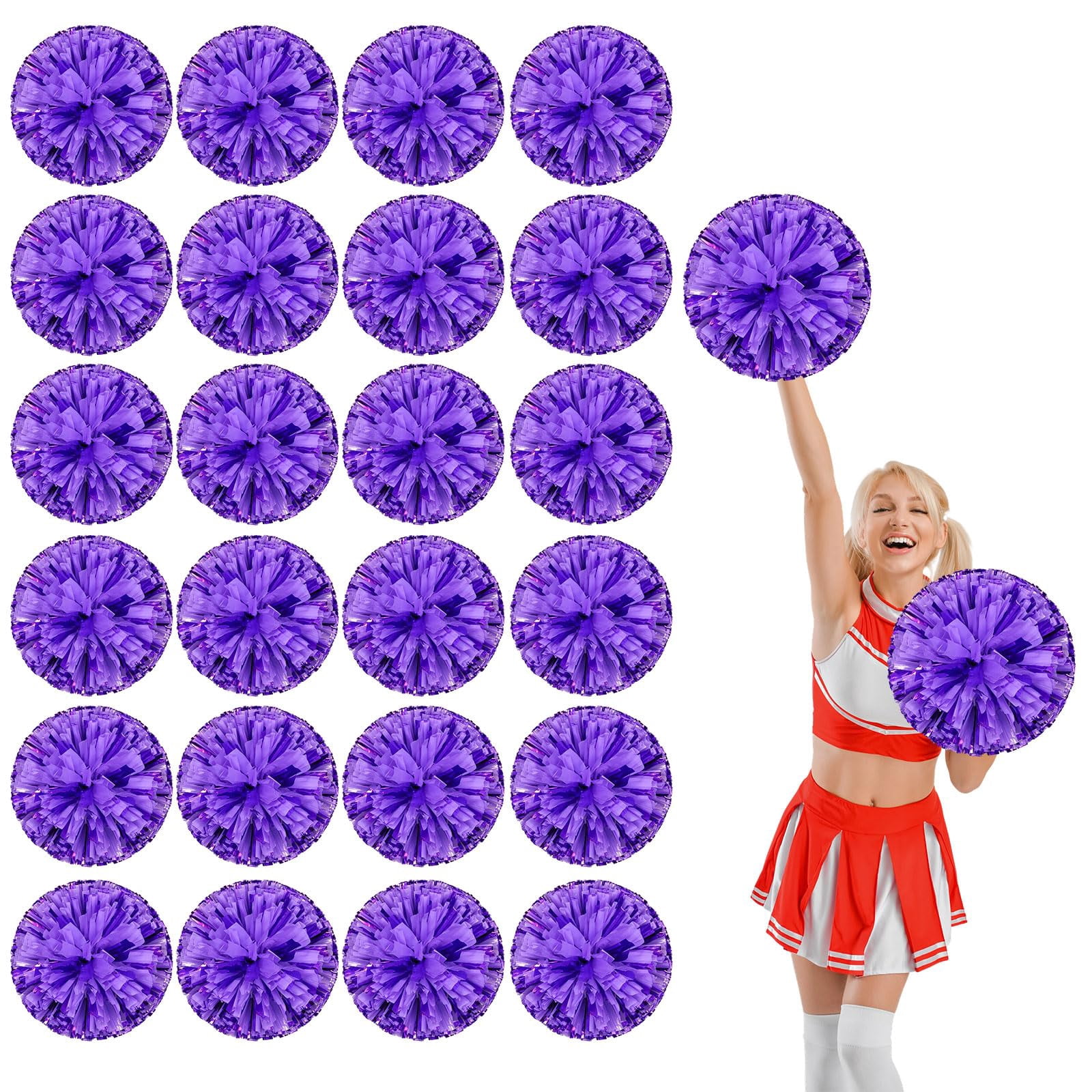 24 Pcs Cheerleading poms,pom poms Cheerleading with Four Finger Payment Cheer Pom Pomsfor Dance, Matches, Team Spirit Sports