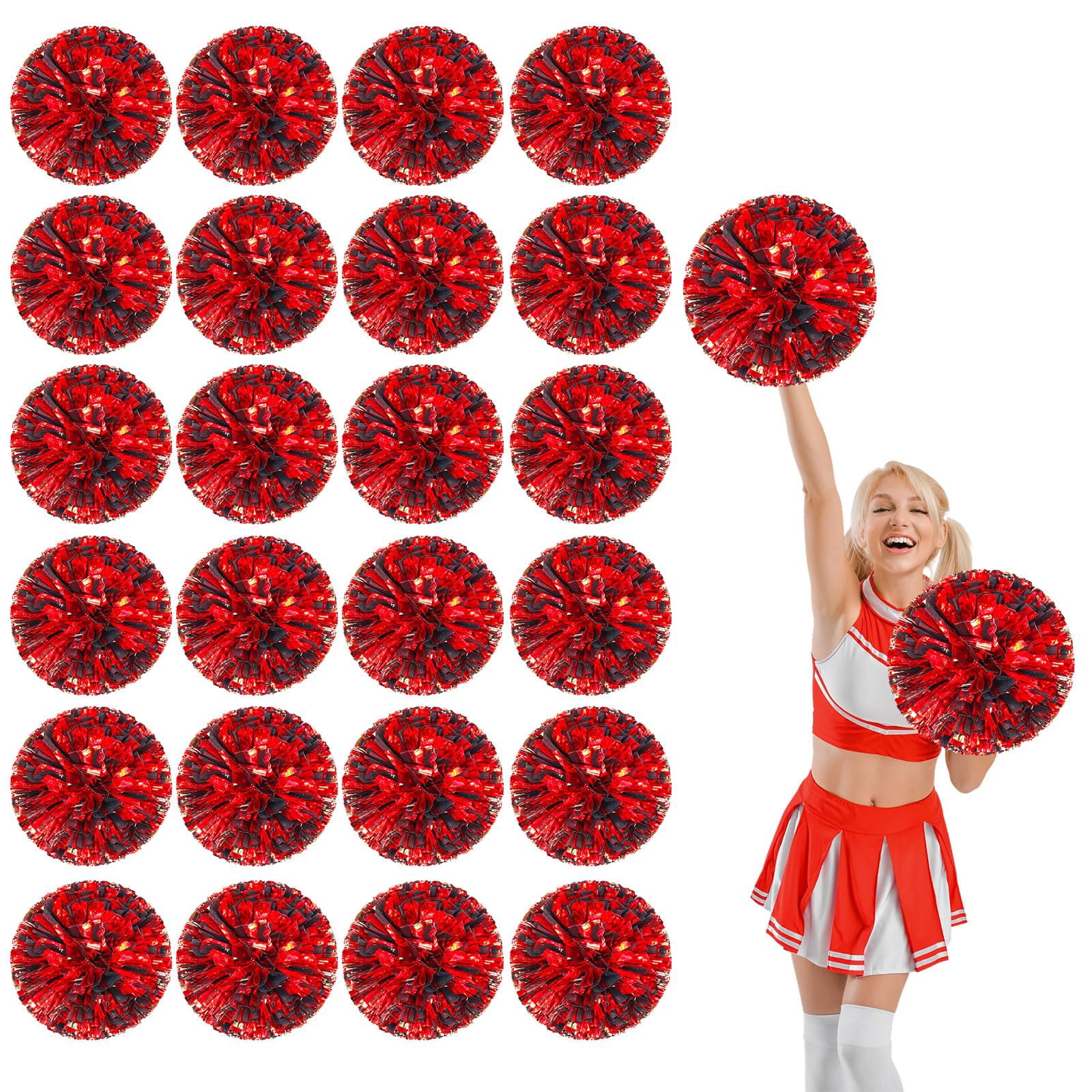 24 Pcs Cheerleading Pom Poms, Cheerleader Pompoms with Finger Holes,Fit for Team Spirit Sports Dance Cheering