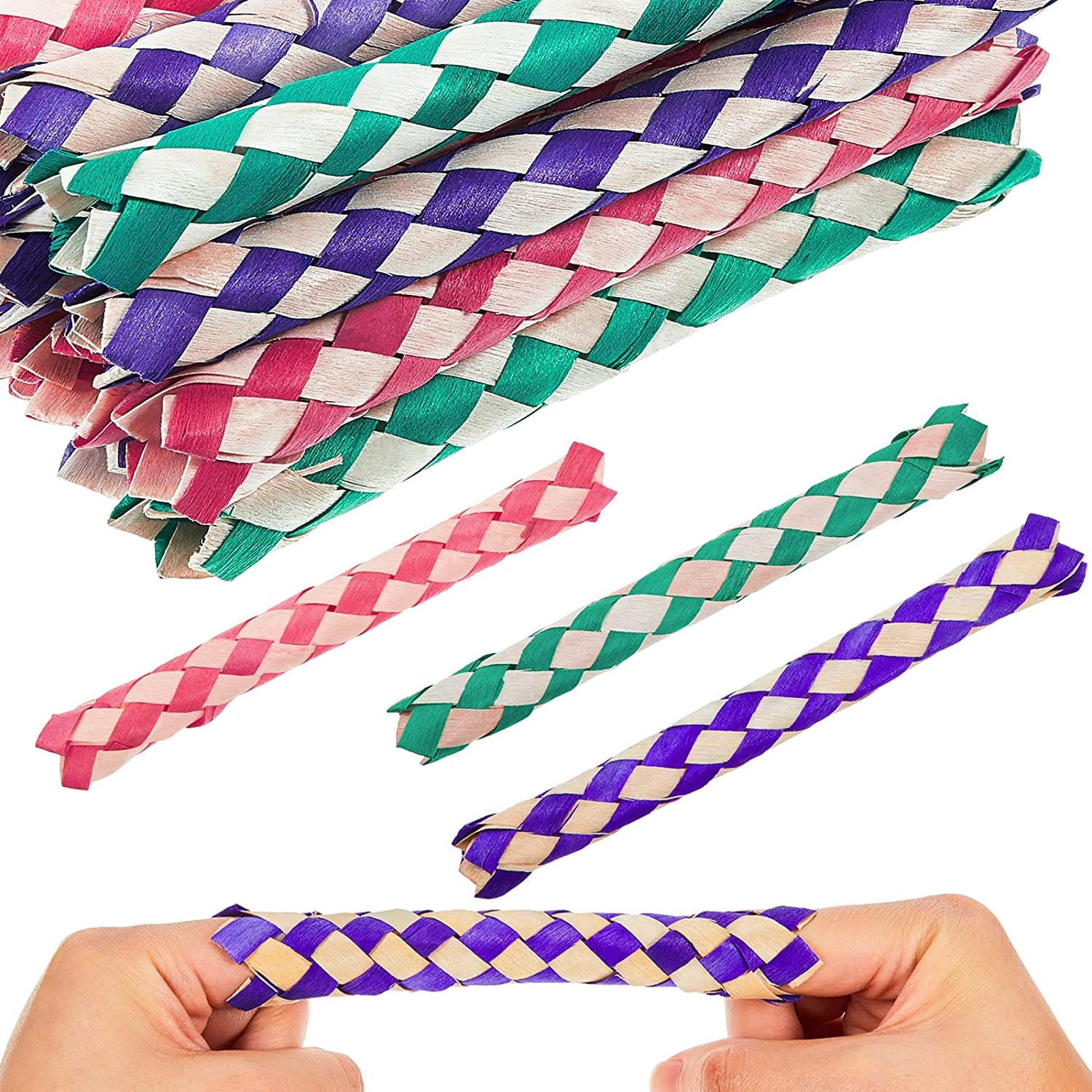 24 Pcs Chinese Finger Traps Bamboo Finger Traps for Kids and Adults Pet Bird Chew Bird Foraging Chopper Toy Fun Birthday Party Favors, Goodie Bag Stuffers Fillers in Assorted Colors