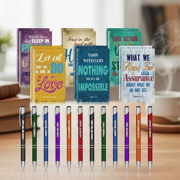 24 Pcs Christian Gifts for Women Bulk Christmas Gifts Mini Religious Notepads and Pens Prizes Gift Bible Verse Scripture Journals for Church Women Coworkers Office Travel Favors(Christian)