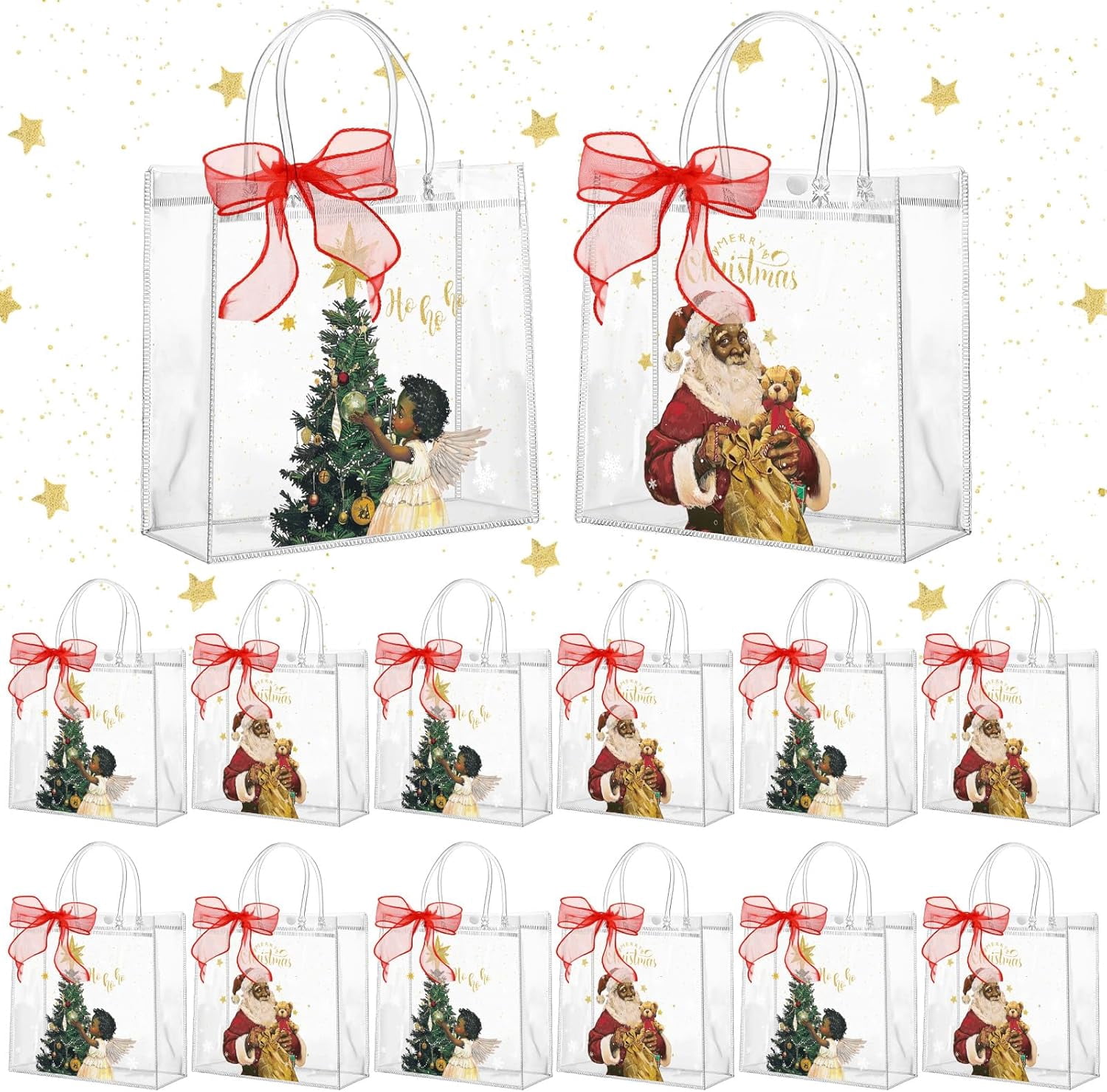 24 Pcs Christmas Clear PVC Gift Bags with Handles and Ribbon African ...