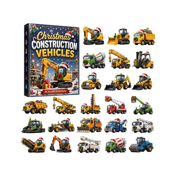 24 Pcs Christmas Construction Vehicles Ornaments, Cute Acrylic Tree Decor for Student Party, Holiday Gifts 24 Pc Set
