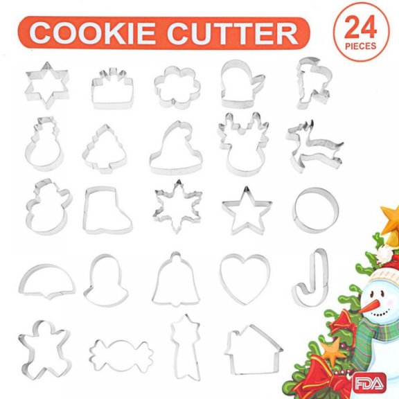 24 Pcs Christmas Cookie Cutters Set-Gingerbread Men, Snowflake, Reindeer, Angel, Christmas Tree, Snowman, Santa Face and More Cookie Cutters molds