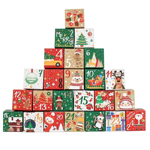 24 Pcs Christmas Countdown Blind Box Candy Boxes 7x7cm(2.76 x 2.76 x 2.76 inches) - Stackable Christmas Tree Paper Boxes, Holiday Party Favor Treat Boxes for Advent Calendar & Small Gift Wrapping