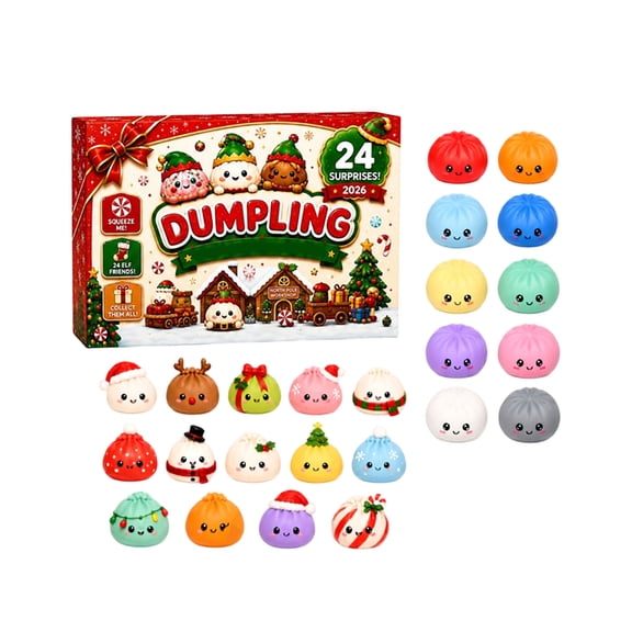 24 Pcs Christmas Dumpling Advent Calendar, Elf Workshop Winter Blind Box Squishy Toys, Holiday Countdown Stocking Stuffers for Kids Teens