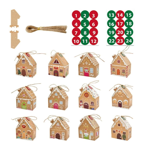 24 Pcs Christmas Gingerbread House Treat Boxes, Mini Party Favor Gift Boxes for Candy Cookies Snacks, Xmas Holiday Goodie Packaging for Party Favors and Advent Calendar Fillers
