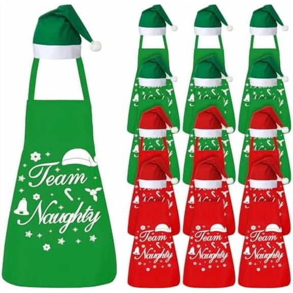 24 Pcs Christmas Matching Aprons with Santa Hats Christmas Baking Crew Apron Fun Kitchen Gift for Family Cookie Baking Party Funny Holiday Chef Apron for Women Men Adults
