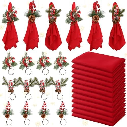 24 Pcs Christmas Napkins and Ring Set 12 Pcs Red Washable Cloth Napkins — free download