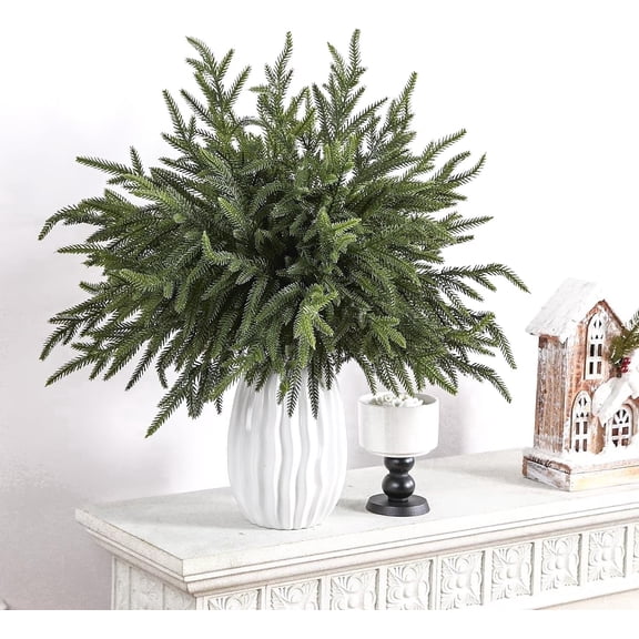 Lolsea 20 Pcs Christmas Norfolk Pine Branches, 18 inch Artificial Pine Branches for Vase, Garland and Table & Christmas Decor