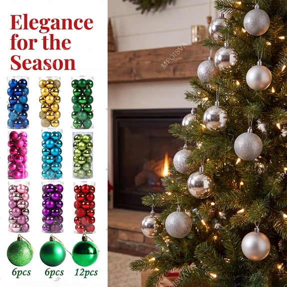 24 Pcs Christmas Ornaments Balls Glitter Plastic Shatterproof & Easy Hang Ornaments Sets for Christmas Tree Decorations Gifts Home Holiday Party Decor by MPOISVA