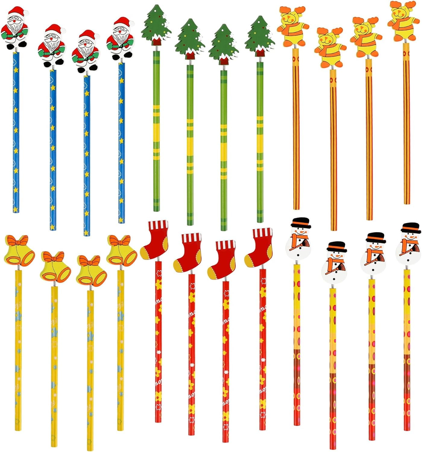 24 Pcs Christmas Pencils with Wooden Toppers for Kids Students, Fun