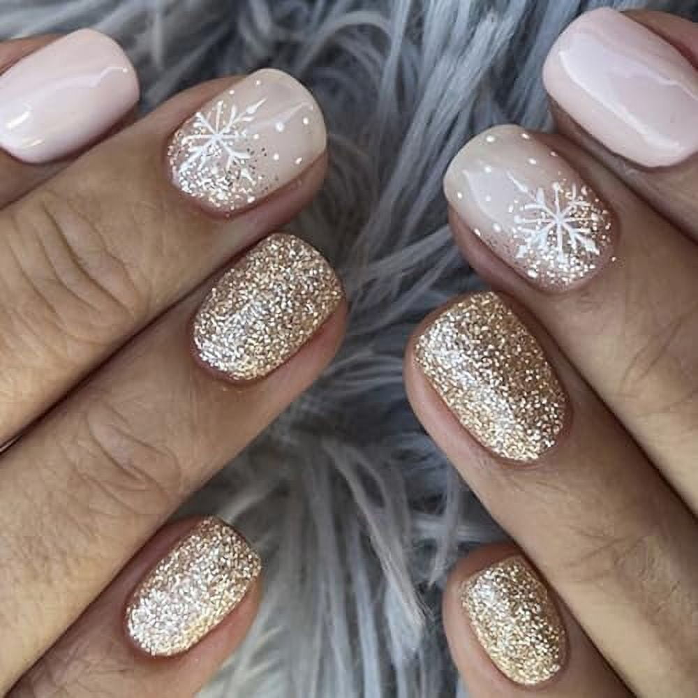 24 Pcs Christmas Pink Press on Nails Short Square Cute Fake Nails