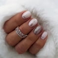 thumbnail image 1 of 24 Pcs Christmas Press on Nails Short Almond Fake Nails Glitter Designs Nude Pink False Nails with Snow Pattern Extra Short Nails Full Cover Glue on Nails Glossy Christmas Nails for Women Girls Style, 1 of 4