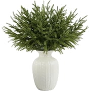 24 Pcs Christmas Real Touch Norfolk Stems,Duslogis 15Inch Artificial Pine Branches Faux Evergreen Pine Sprigs Fake Foliage Greenery Picks for Christmas Wreath Making DIY Crafts Home Decoration