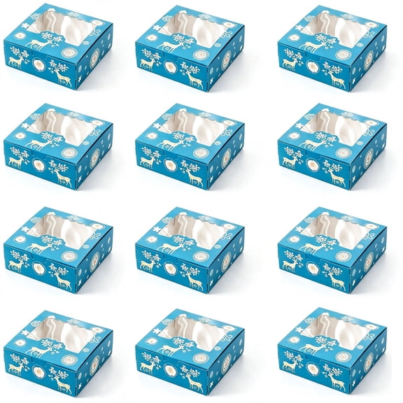 24 Pcs Christmas Reindeer Window Bakery Boxes 13.7x13.7x5.2cm - Holiday Cookie Cupcake Packaging Boxes, Xmas Gift Boxes for Party Dessert Tables, Favors & Festive Pastry Takeout