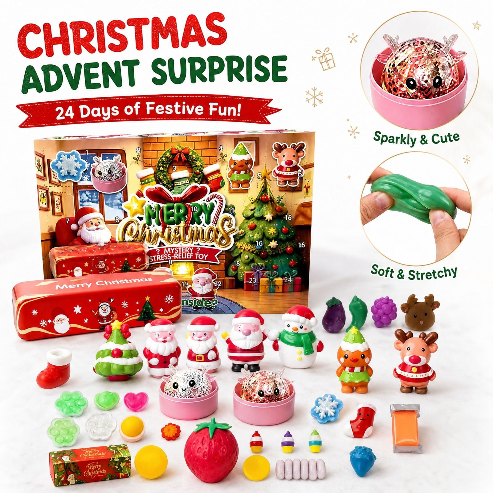 24 Pcs Christmas Squishies with Soft Stretchy Silicone, Random Holiday ...