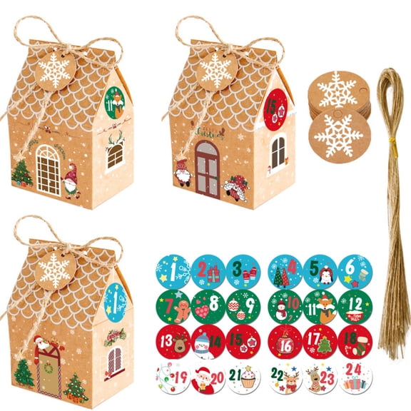 24 Pcs Christmas Theme Cartoon House Shape Candy Boxes Set, DIY Empty Gift Boxes For Holiday Presents And Crafts