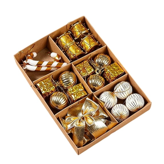 24 Pcs Christmas Tree Ornaments Set, Mini Shatterproof Hanging Decorations with Balls Candy Canes Gift Boxes Drums and Bows, Holiday Decor for Christmas Trees Wreaths Garlands Parties