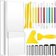 24 Pcs Clay Sculpting Tools Kits Air Dry Clay Polymer Pottery Tools DIY Set with Roller, Acrylic Sheet, Scraper Backing Board, Round Circle Shape Cutter, Shaping for Art CraftColorful