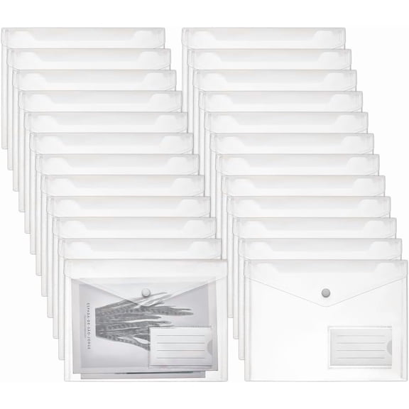 24 Pcs Clear A5 Plastic Envelopes 9.25x7.08inch Transparent Document Storage Bags Snap Button File Pockets