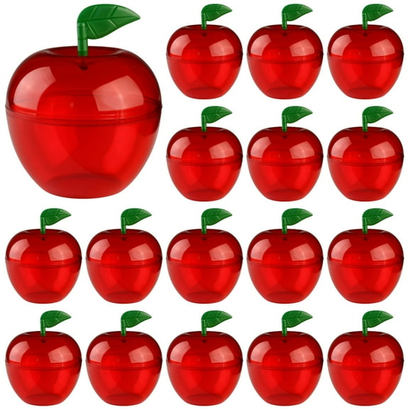 24 Pcs Clear Apple Container Plastic Candy Box, Red Apple Gift Boxes with Green Leaf, Split Design, See-Through Favor Boxes for Wedding Christmas Party 3.5 in x 3.1 in