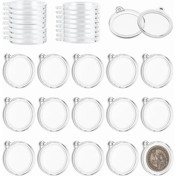 24 Pcs Clear Coin Holder Keychain Box 1.18Inch Inner Diameter Flat Round Acrylic Commemorative Coin Protect Pendants Waterproof Display Case for Collectors Gifts Keychain Accessories Clear