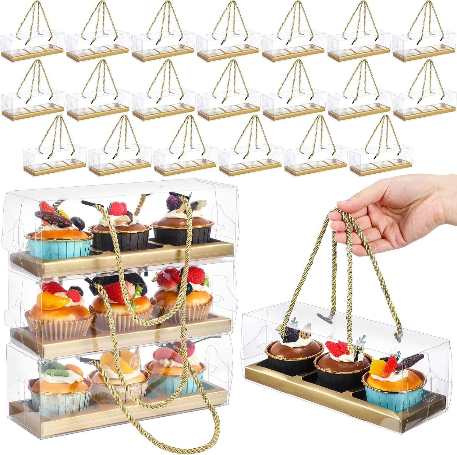 24 Pcs Clear Cupcake Boxes 9 x 3 x 3 Inch Portable Cupcake Container ...