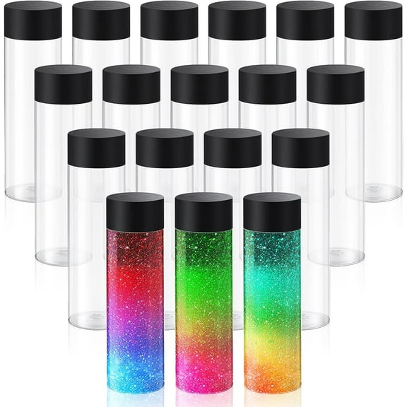 24 Pcs Clear Plastic Bottles Empty Sensory Bottles with Caps PET Plastic Juice Reusable Leakproof Drink Container Bulk for Juice Milk (12 Oz/ 350 ml,Black Lid)
