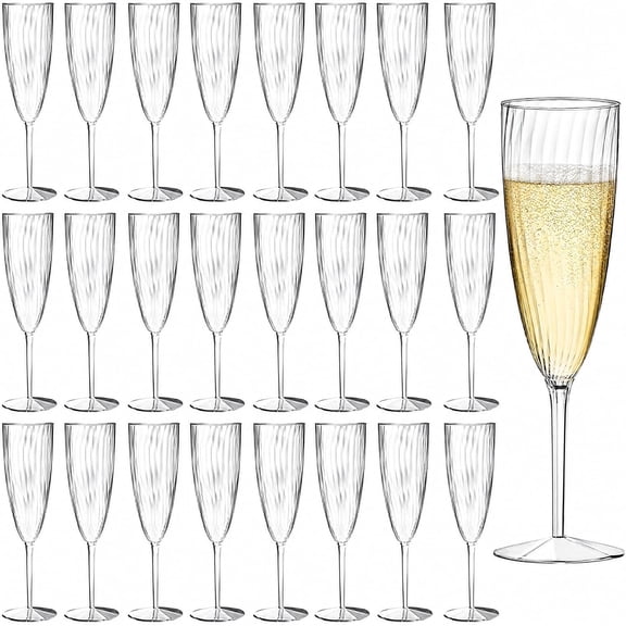 24 Pcs Clear Plastic Champagne Flutes,Reusable Cocktail Glasses with Threaded Design,Suitable for Parties, Weddings, Birthdays, and Anniversaries(6oz)