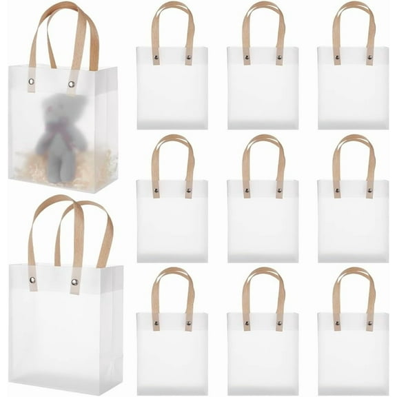 24 Pcs Clear Plastic Gift Bags with Handles 9.2x5.1x2.8in Frosted Plastic Gift Bags
