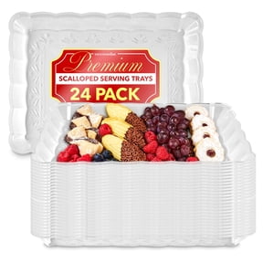 (24 Pcs) Clear Plastic Serving Tray 9x13, Large Plastic Serving Platter Disposable, Rectangle Party Trays and Platters for Fruit, Dessert, Cookies, Appetizers, Food, Entertaining, Holiday Parties