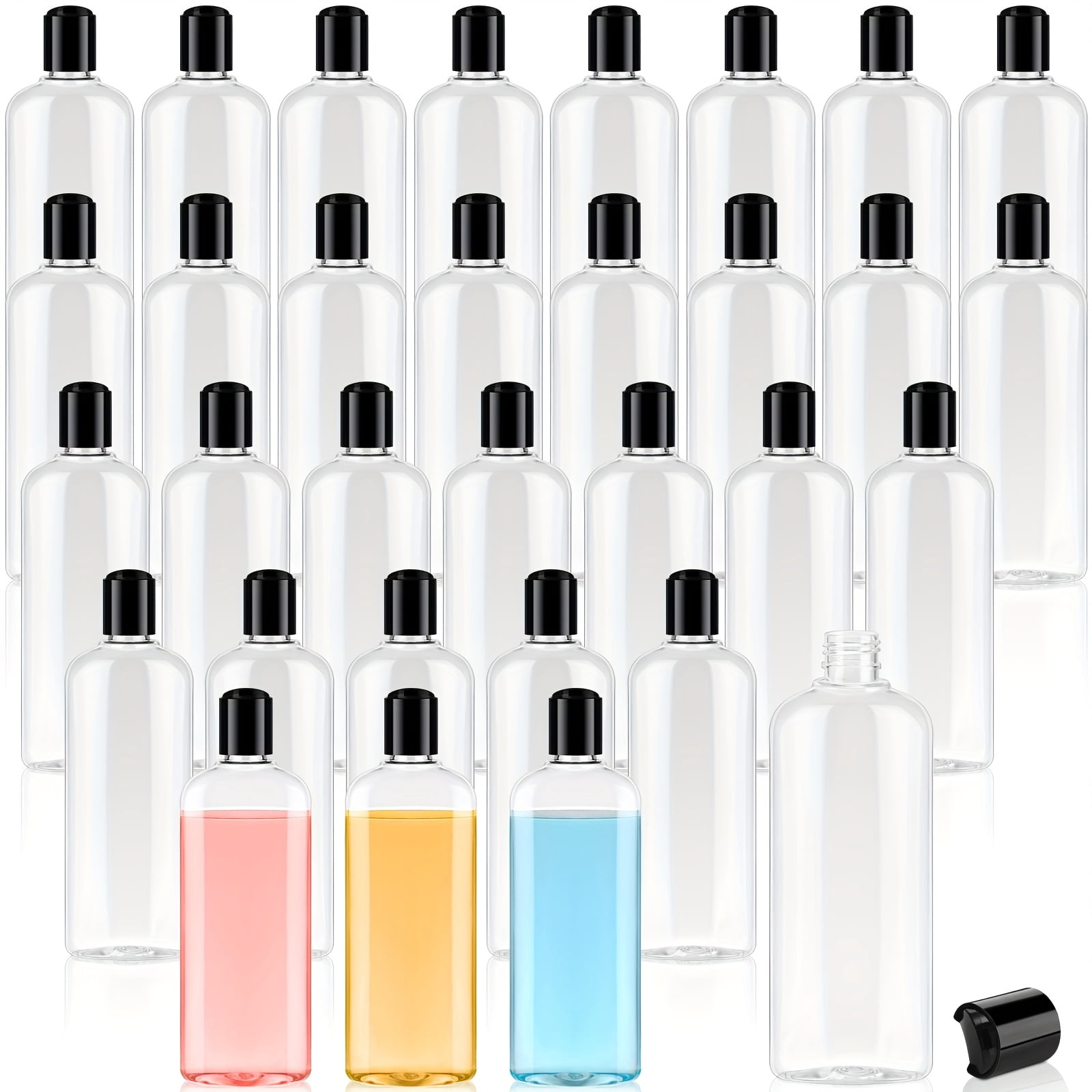24 Pcs Clear Squeeze Bottles 10 oz Travel Size Refillable Containers with Disc Cap, Leak Proof Plastic Dispensing Bottles for Shampoo Lotion Toiletries Home Salon Use