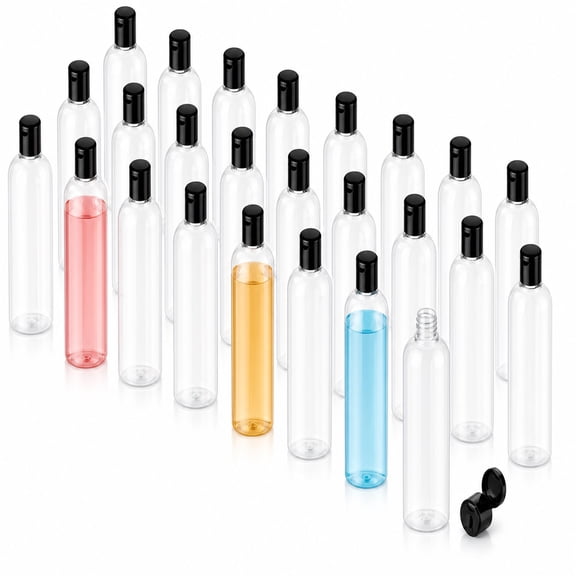 24 Pcs Clear Squeeze Bottles 10 oz Travel Size Refillable Containers with Disc Cap, Leak Proof Plastic Dispensing Bottles for Shampoo Lotion Toiletries Home Salon Use
