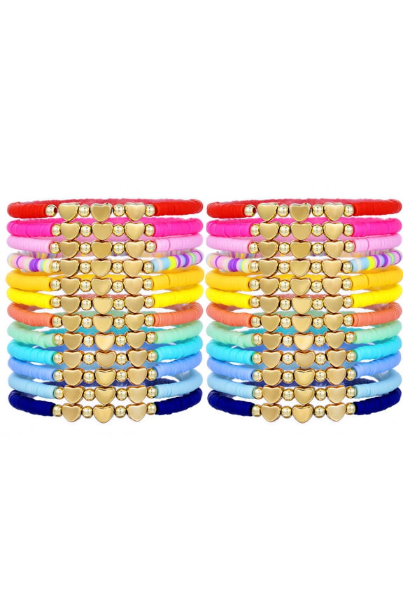 24 Pcs Colorful Christmas Friendship Heart Bracelets Surfer Stretch Beaded Kids Bracelet for Girls Women School Gifts Tween Girl Party Favors