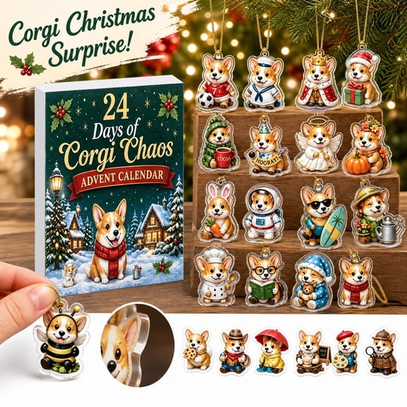 24 Pcs Corgi Advent Calendar with 2D Acrylic Collectible Figures, Christmas Countdown Calendar for Dog Lovers, Holiday Decorations