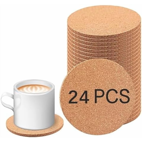 24 Pcs Cork Coasters for Drinks, Bulk Blank Coasters DIY Crafts, Non-Slip, Heat-Resistant, Absorbent and Reusable Coffee Coaster for Home Tabletop Decoration (24 Pcs)
