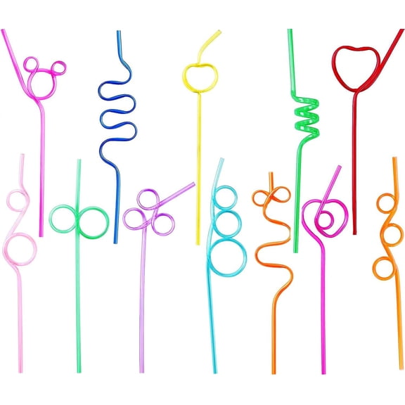 24 Pcs Crazy Straws, Reusable Plastic Loop Curly Fun Straws for Classroom Activities, Valentines Day Gift, Christmas Birthday Party Supplies Decoration