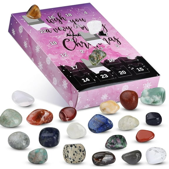 24 Pcs Crystals Advent Calendar - Christmas Advent Calendar 2023, Gift Advent Calendar Box with 24 Rocks to Open Each Day,Christmas Gift