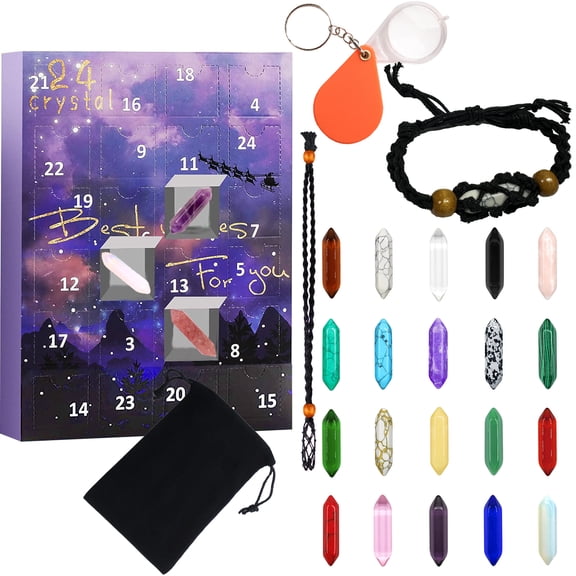 24 Pcs Crystals Advent Calendar - Christmas Advent Calendar 2023, Gift Advent Calendar Box with 24 Rocks to Open Each Day,Christmas Gift