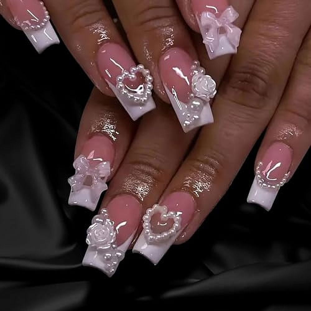 HNAPA 24 Pcs Medium Length Coffin Fake Nails Full Cover Acrylic