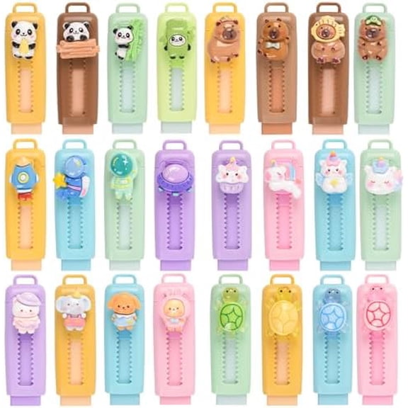 24 Pcs Cute Retractable Eraser for Pencils Cute Supplies Kawaii Erasers Fun Cartoon Erasers Classroom Supplies Gift