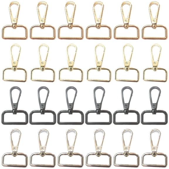 24 Pcs D-Ring Hooks Set, Zinc Alloy Metal, 4 Finishes Gold Black Silver Light Gold, Spring Clip Rotating Base, 5.1 Cm X 2.55 Cm/2 X 1 In For DIY Crafts Bags